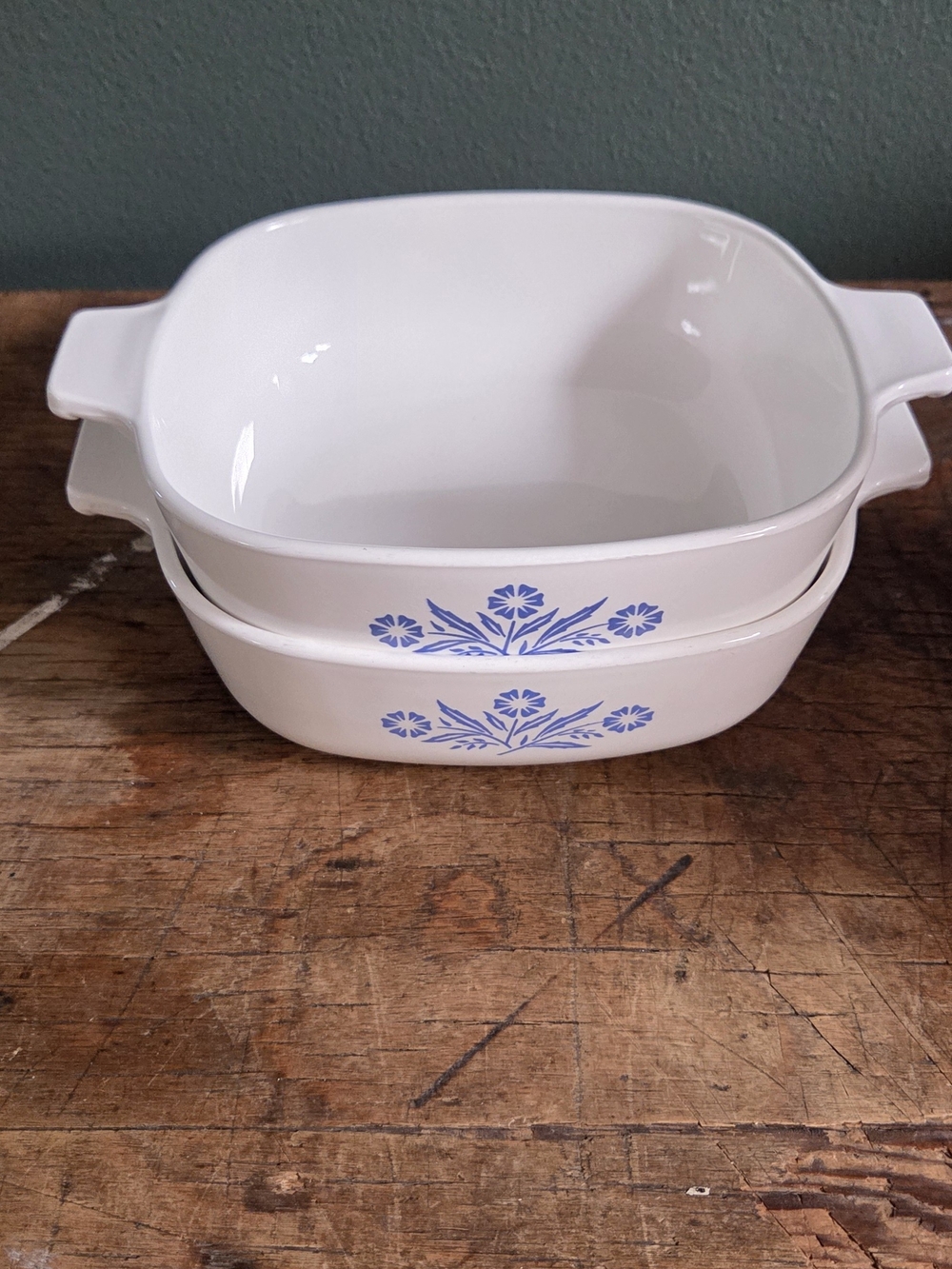 White Ceramic Casserole Dish with Blue Floral Pattern - 2-Piece Set